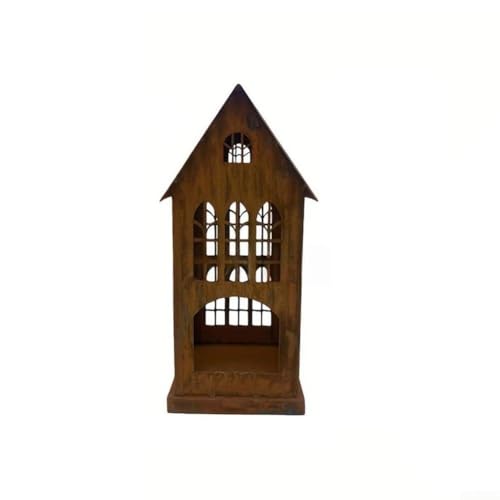 Portavelas rústico de hierro forjado, linterna de metal estilo iglesia vintage para uso en interiores y exteriores, adorno decorativo de casa para decoración de jardín (tamaño grande)