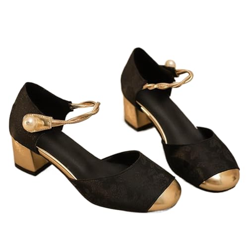 Block Low Heel Mules for Women Square Closed Toe Slip On Backless Pumps Elegant Strap Pearl Pumps Chunky Block Mid Heels Formal Evening Party Shoes