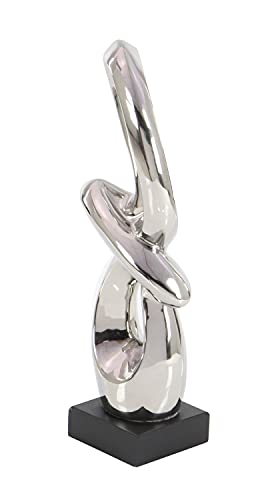Deco 79 Ceramic Abstract Swirl Sculpture With Black Base, 7" X 4" X 18", Silver #TOP6