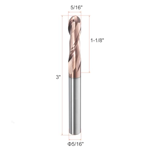 Image of HARFINGTON Ball Nose End Mill 2 Flute 5 /16 inch Diameter 5 /16 inch Shank Tungsten Carbide Uncoated Spiral CNC Router Bits 1-1 /8 inch Cutting Length Single End Ball for Carving Engraving Grinding