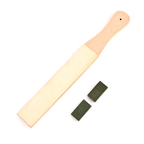 AGOOBO Leather Paddle Honing Strop Kit,Double Sided Leather Strop Board Paddle with Handle and 3 Pcs Sharpening Polishing Compound for Honing Woodworking