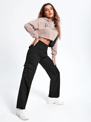 Image of KOTTY Women's Solid Mid Rise Relaxed Fit Cargo Jeans