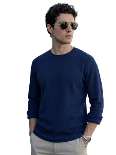 Image of Urbano Fashion Men's Textured Round Neck Oversized Full Sleeve Cotton T-Shirt