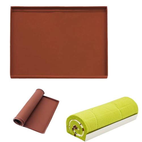 Silicone Plaque Génoises 30x40x1cm Tapis Roulade Cuisson pour le roulage - Flexible et rebord (Marron)