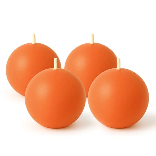 Biedermann & Sons Cantaloupe Round Candles (Set of 4) Unscented Dripless Balls 2.5 Spheres 8 Hour Burn for Table Centerpieces and Seasonal Styling