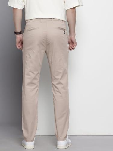 Image of The Indian Garage Co Men Regular Fit Solid Mid-Rise Stretchable Chinos