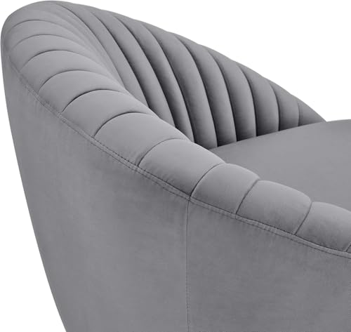 Image of Modern Accent Chair Single Seater Channel Tufted Round Shaped Fluffy Chair for Living Room, Bedroom, Apartment (Grey)
