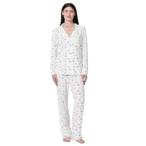Image of Amazon Essentials x Sofia Grainge Women's Stretch Modal Long-Sleeve Button-Front Top and Full-Length Bottom Pajama Set