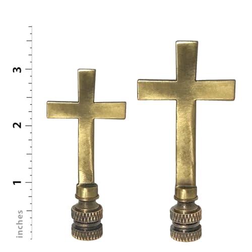 Image of Royal Designs, Inc. Cross Lamp Finial, Large Antique Brass, Decorative Replacement Finial for Table or Floor Lamps, Single