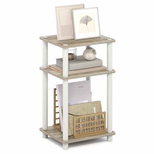 Image of Furinno Turn-N-Tube Side Table, 3-Tier End Table with Open Shelf, Toolless Assembly Night Stand, Bedside Table, for Living Room, Bedroom, Light Oak