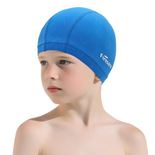 Firesara Fishtail Kids Swim Cap, Breathable High Elasticity Swimming Hats for Boys and Girls Quick Dry Soft for Toddler Aged 6-14 Bathing Cap for Children Swim Hat for Long Hair and Short Hair