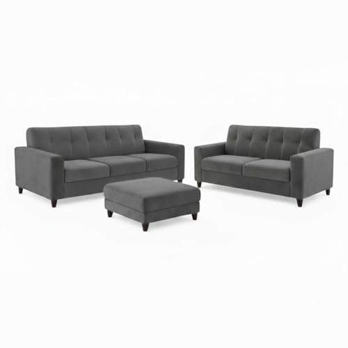 Image of Homeboy Luxe Velvet-Suede Fabric 3 + 2 Seater with Ottoman Sofa Set | Comfortable & Spacious Seating for Upto 6 Person | Modern Sofa Set for Living Room - Dark Grey