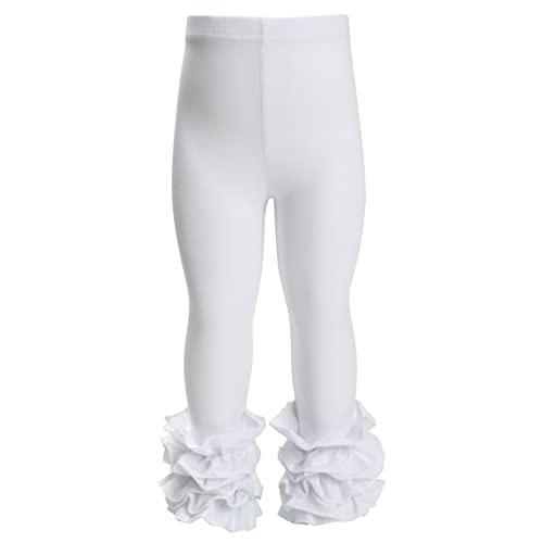 HOOLCHEAN Baby Toddler and Little Girls Cotton Ruffle Leggings (White, M: 3-4T)