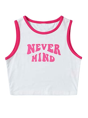 Image of SHENHE Girl's Letter Print Cropped Tank Top Sleeveless Contrast Binding Crop Tops