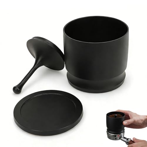 Espresso Blind Shaker, 58mm Aluminum Alloy Anti Flying Coffee Powder Rings Dosing Rings Press Espresso Stirrer Tool Coffee Dosing Cup for Home and Commercial Use (Black)