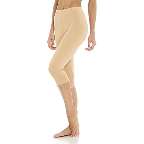 Women's Cotton Stretch Soft 3/4 UNDER KNEE CROP Leggings - Colours & Sizes (3/4 UNDER KNEE) Ref: 2191 Cotton - Beige - Large Cover