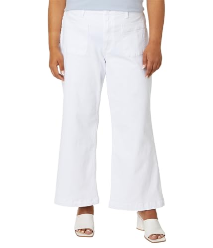 KUT from the Kloth Women's Plus Size Meg High-Rise Wide Leg with Patch Pockets Reg Hem in Optic White