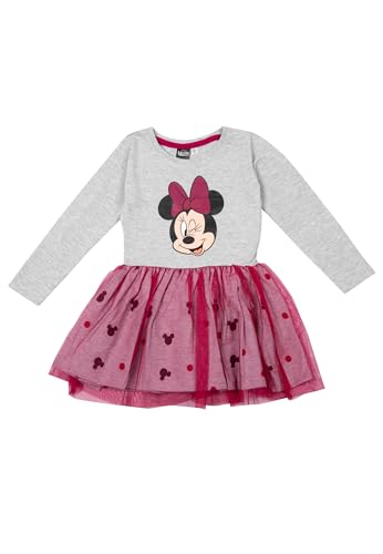Disney Minnie Mouse Kleid für Mädchen - Kleidchen Mesh Rock Langarm Grau...