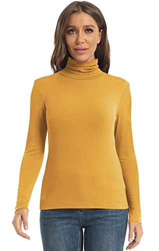 Image of Women's Casual Long Sleeve Turtleneck Tops Slim Fitted Lightweight Base Layer Shirts