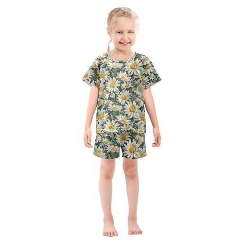 ALAZA Daisy Flowers Green Pajama Set Short Sleeve Sleepwear Soft Lounge Nightwear3