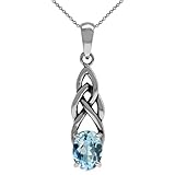 Silvershake 1.5ct. Genuine Blue Topaz 925 Sterling Silver Celtic Knot Solitaire Pendant with 18 Inch Chain Necklace