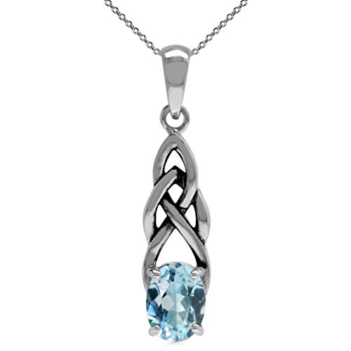 Silvershake 1.5ct. Genuine Blue Topaz 925 Sterling Silver Celtic Knot Solitaire Pendant with 18 Inch Chain Necklace