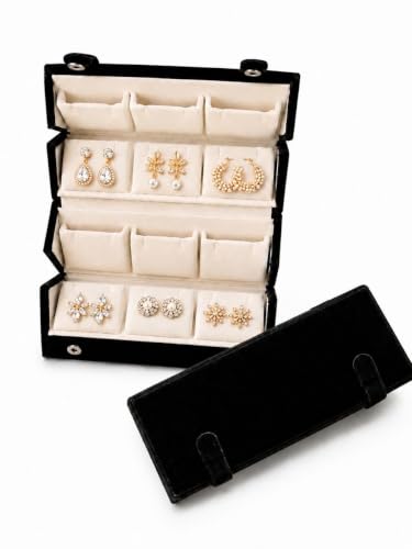 Image of Velvet 12 Pair Earring Organizer Box | Jewelry Storage Folder for Earrings, Studs & Small Jewelry | Foldable Travel Jewelry Case | Black Velvet Display Box for Women & Girls (Pack Of 1) JB53