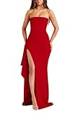 Photo Gallery zesoyne maxi abito da donna senza spalline con orlo irregolare, spacco alto, increspato, elegante, per feste serali, casual, abiti lunghi, rosso, l Photo Gallery zesoyne maxi abito da donna senza spalline con orlo irregolare, spacco alto, increspato, elegante, per feste serali, casual, abiti lunghi, rosso, l