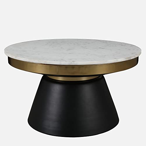 Image of HomeTown Chelsea Marble & Iron Center Table in White, Black & Gold Colour