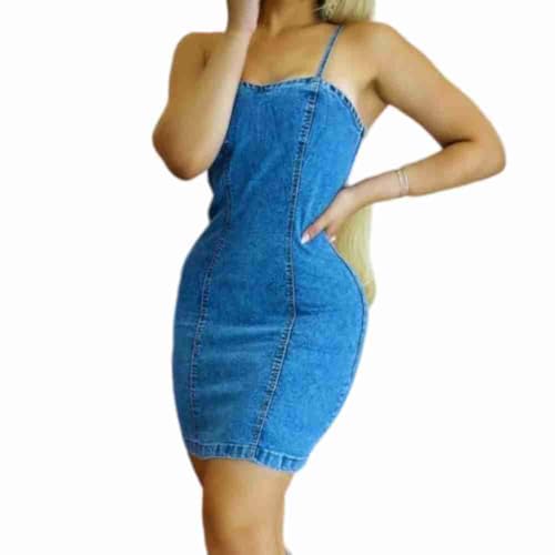 Vestido Feminino Jeans Marmorizado Sem Mangas e Decote - Azul Bebê (BR, Alfa, M, Regular, Jeans)