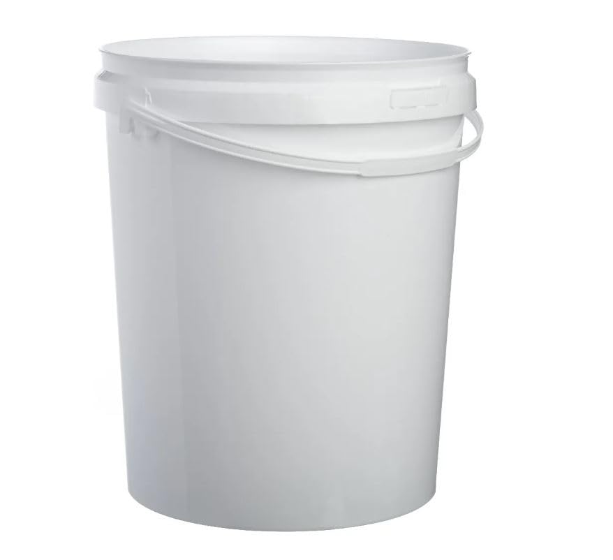 Paquete de 5 cubos redondos de plástico blancos de 25 litros con tapa y mango de metal