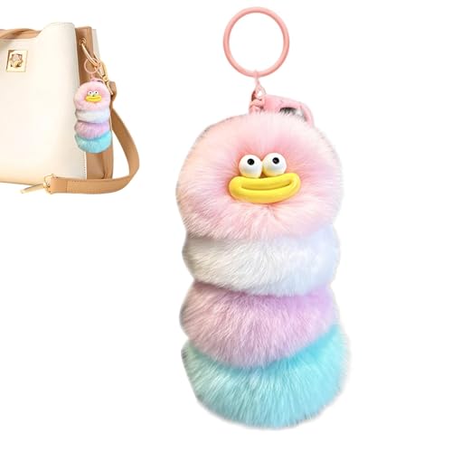Llavero Caterpillar Fuzzy,Llavero Caterpillar,Colgante llavero de felpa en forma de chenilla | Juguetes de peluche, accesorio de mochila, juguete animal, muñecas de peluche para niñas y f, 4 bolas de