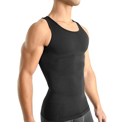 Rounderbum Seamless Compression Tank Top - Black X-Large - Mens Body Shaper Slims Waist Enhances Muscle Definition Firms Chest Improves Posture - Comfortable All-Day Support