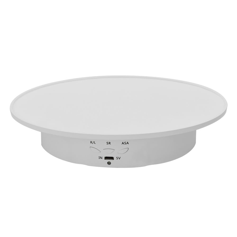 Bdkmms White Base + White Plate Rotating Display Stand, 7.87Inch/17.6Lbs 360° Motorized Spinning Stand Electronic Jewellery Display Turntable For Product Showing Jewelry, Watch, 3D Models, Cake