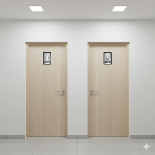 Image of Premium Brushed Finish Silver Black Gents Ladies Sign 4x6 Inch For Glass Doors For Office, Stores, Cafe, Hotel, Restaurant, Business & Shop, Self-Adhesive, Acrylic Signage