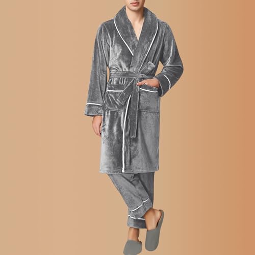 Mens Robe Plush Long Robe Fleece Bathrobe Shawl Collar Soft Warm Spa Robes with Pockets Loungewear Sleepwear2