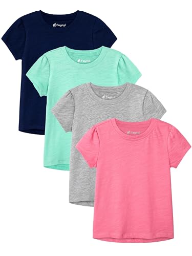 4 Pack Toddler Girls Shirts Cotton Short-Sleeve T-Shirts Kids Girls Shirts Toddler Puff Sleeve Summer Tops Shirts