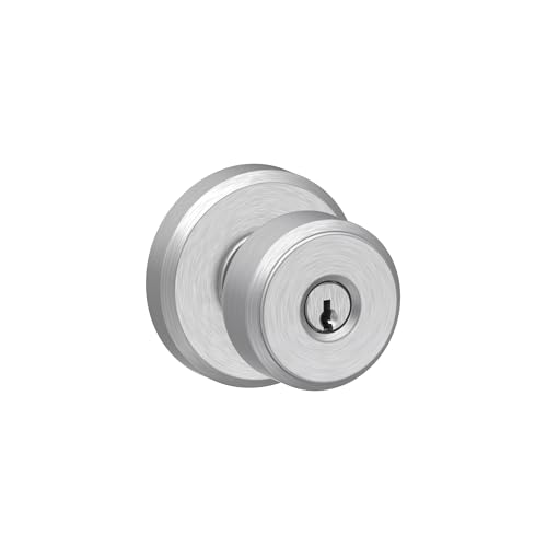 Image of SCHLAGE F51A BWE 626 GSN 619 Bowery Knob with Greyson Trim Keyed Entry Lock, Satin Chrome with Satin Nickel Interior