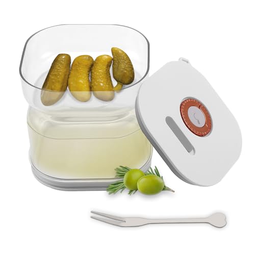 GAESHOW Tarro de Vidrio Reversible para Encurtidos con Colador, Tarro de Encurtidos, Tarro de Pepinillos Separado de HúMedo y Seco para Encurtidos, Aceitunas, Kimchi y Chiles Jalapeños (Blanco)