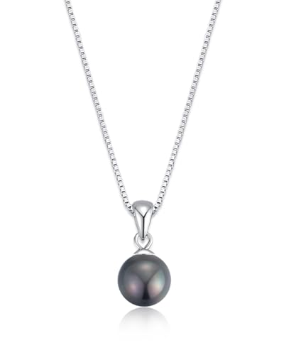 8-8.5mm Black Freshwater Cultured Pearl Necklace with 925 Sterling Silver Box Chain for Women