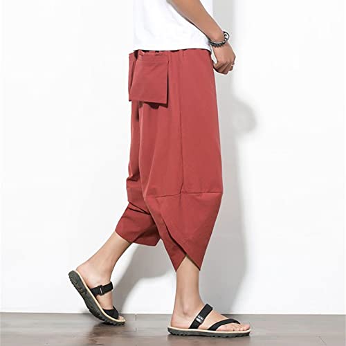 JEShifangjiusu Men's Cotton Harem Pants Sweaterpants Lightweight Casual Baggy Pants Loose Fit Elastic Waist Linen Hippie Pant3