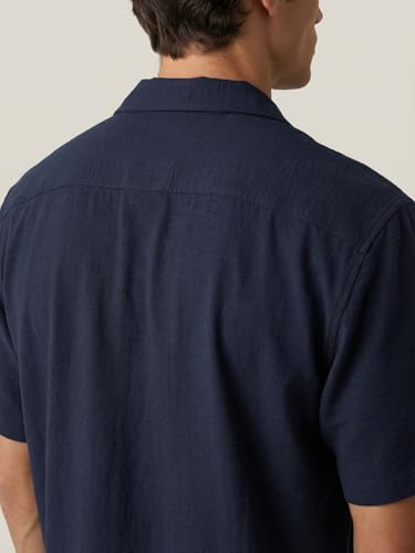 Image of Urbano Fashion Men's Cotton Half Sleeve Relaxed Fit Textured Shirt with Cuban Collar
