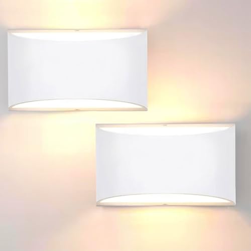 Lightess Modern LED Wall Sconce, Hardwired Indoor Wall Lights Set of 2, 3000K Up and Down Wall Mount Lamp, White Indoor Sconces Wall Lighting for Living Room Bedroom Hallway Corridor (Warm White)