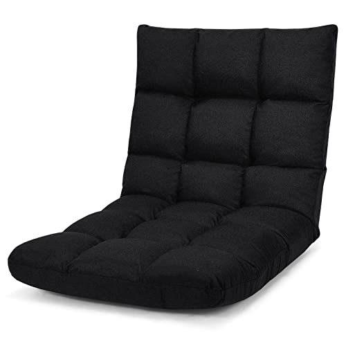 Giantex Floor Sofa Chair Video Gaming Chair with 14 Adjustable Position, Padded Back Support Floor Cushioned Seat, Folding Lazy Chair for Meditation, Reading, Watching, Living Room Recliner(Black)