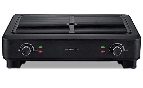 Rowenta KG900812 Smokeless Grill, parrilla, 70% menos de humo, menos olor, 2 zonas de cocción independientes, 2000 W, negro