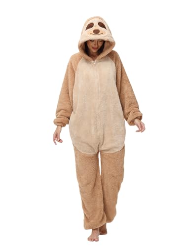 Trs Chic Mailanda Unisex Fleece Sloth Adult Onesie Costume Pajamas Zip Up Plush Sleepwear Loungewear