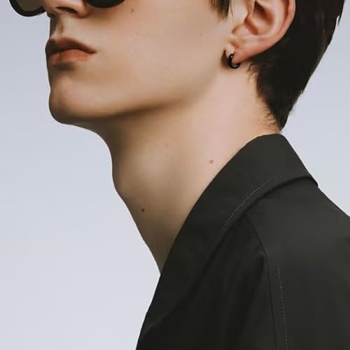 TGNEL Titanium Earrings Hoops Brushed Small Hoop Earrings for Men/Father/Brother, Lightweight Bevel Hoop Earrings for Sensitive Ears Black/Silver3