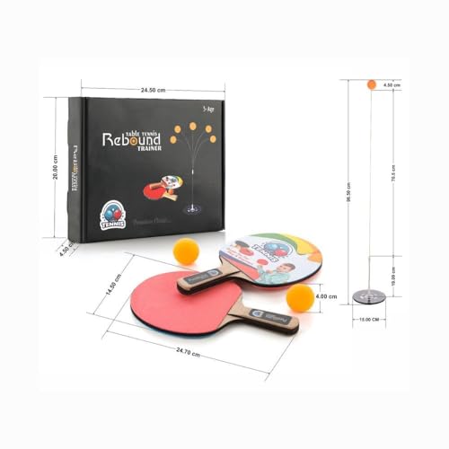 Image of Wooden Table Tennis Trainer for Kids & Adults | Solo Ping Pong Training Kit with Base, Rod & Ball | Indoor Outdoor Reflex Game
