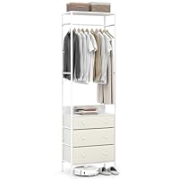 COSTWAY Clothes Rail, Freestanding Metal Garment Rack Clothes Stand with 3-Level Hanging Rail, 3 Fabric Drawers and Storage Shelf, Open Wardrobe Coat Organiser for Bedroom Closet Hallway (White)