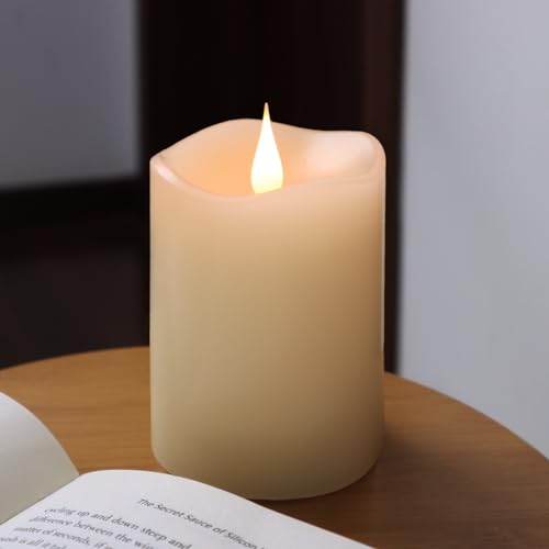Image of TECHLONG Flameless Candles Battery Operated with Timer, 3D Moving Flame Flickering, Last 600+ Hours Battery Candles, 3 inch x 4 inch Ivory Real Wax Electric LED Candle for Wedding Party Decorations
